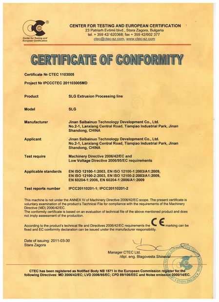 China Jinan Saibainuo Technology Development Co., Ltd Zertifizierungen